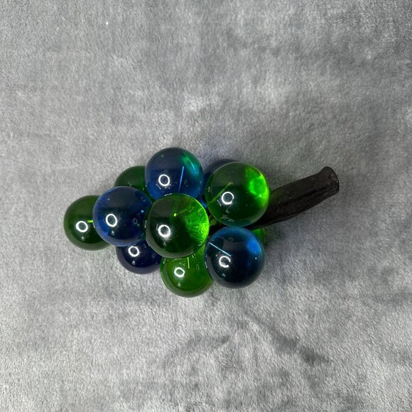 Vintage‎ Lucite Glass Grape Cluster Green Blue MCM Decor 9" Petrified Wood Stem - Picture 4 of 13